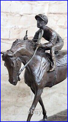 Large Horse Racing Sculpture With Jockey Made From Genuine Bronze Figurine NEW
