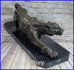 Lion Walking Statue Signed Original M. Lopez Cougar Puma Hand Made Bronze Sale NR