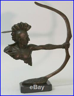 Lost Wac Method Hand Made Indian Archer Real Bronze Statue Figurine Home Decor