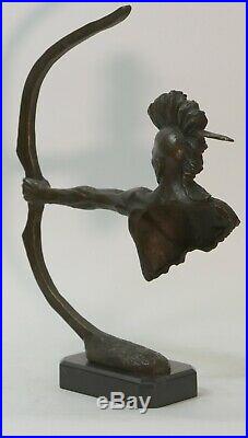 Lost Wac Method Hand Made Indian Archer Real Bronze Statue Figurine Home Decor