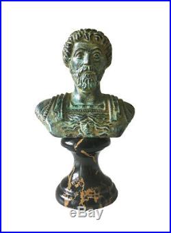 Marcus Aurelius Bust Statue (Green Bronze) Made in Europe (4.7in / 12 cm)