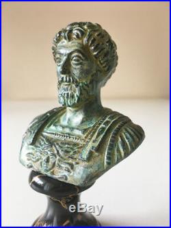 Marcus Aurelius Bust Statue (Green Bronze) Made in Europe (4.7in / 12 cm)