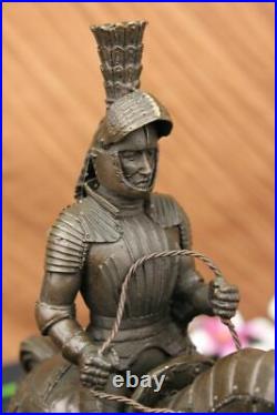 Medieval Knight on Horse Statue 100% Pure Hand Made Bronze Hot Cast Sculpture NR