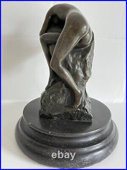 Milo Nude Erotic Signed Bronze Statue Black Marble Base