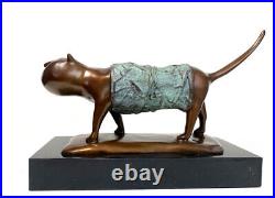 Modern Handmade Animal Bronze Bronze Cat Two Tone Patinated on Marble