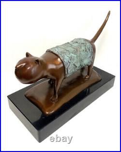Modern Handmade Animal Bronze Bronze Cat Two Tone Patinated on Marble