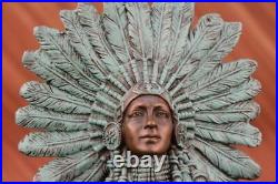 Native American Indian Bronze Bust Souix Chief Warrior Hand Made Figurine Statue