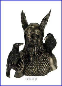 Norse God Odin in Winged Helm with Ravens Statue