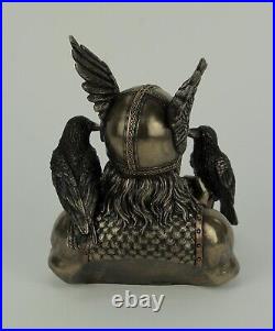 Norse God Odin in Winged Helm with Ravens Statue