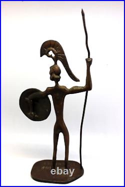 Nude Bronze Greek God Statue Figurine withshield Hand Made in Greece Warrior 9 3/4
