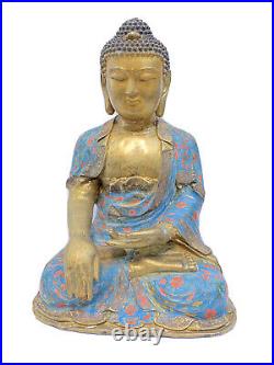 Old bronze statue, Bhumisparsha Buddha, 46 cm, cloison enamel