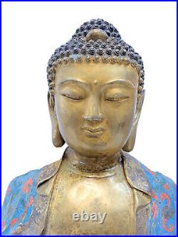 Old bronze statue, Bhumisparsha Buddha, 46 cm, cloison enamel