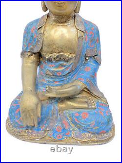 Old bronze statue, Bhumisparsha Buddha, 46 cm, cloison enamel