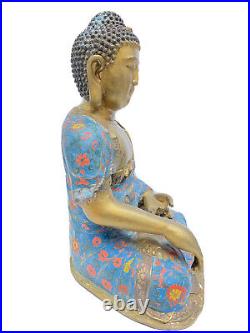 Old bronze statue, Bhumisparsha Buddha, 46 cm, cloison enamel