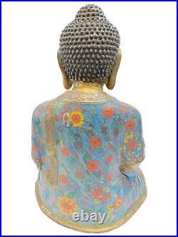 Old bronze statue, Bhumisparsha Buddha, 46 cm, cloison enamel