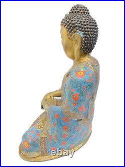 Old bronze statue, Bhumisparsha Buddha, 46 cm, cloison enamel