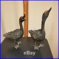 Pair Of Vintage Bronze Geese Statues Made In Japan