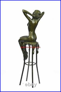 Rare Nude Girl Model Sitting On Chair Sculpture Statue Made By Lost Wax Method
