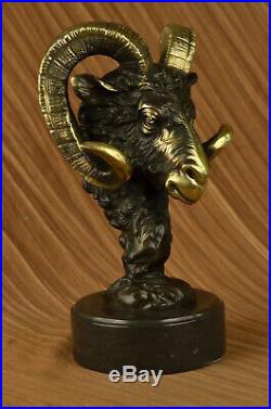 Rare Signed Original Mascot Ram Head Base Hand Made Bronze Statue bust Goat Deal