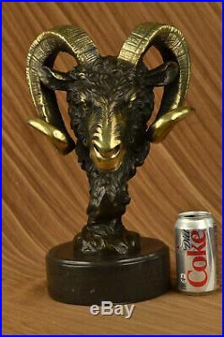 Rare Signed Original Mascot Ram Head Base Hand Made Bronze Statue bust Goat Deal