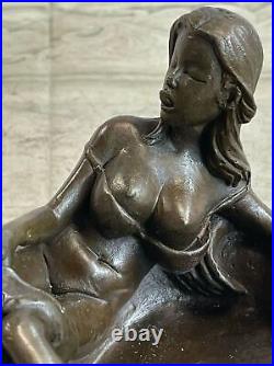 Real 100% Bronze Signed Hand Made Ashtray Sculpture Nude Girl Female Figure Art