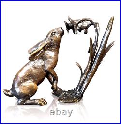 Richard Cooper Bronze Hare with Daffodils Solid Sculpture by Michael Simpson