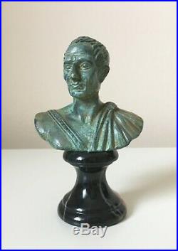 Roman Bust Statue of Julius Caesar (Green Bronze) Made in Europe (4.7in/12 cm)