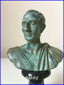 Roman Bust Statue of Julius Caesar (Green Bronze) Made in Europe (4.7in/12 cm)