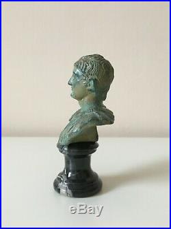 Roman Bust Statue of Tiberius (Green Bronze) Made in Europe (4.7in / 12 cm)