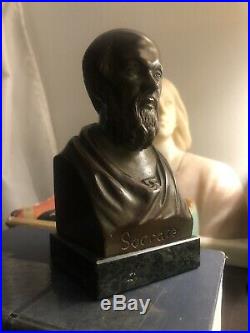 SOCRATES BRONZE BUST Greek Philosopher Statue Marble Chardigny France Made 1859