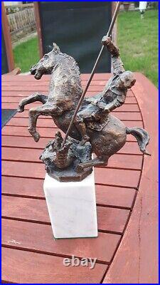 Saint George the Dragon Slayer Bronze Statue hand made on a marble base