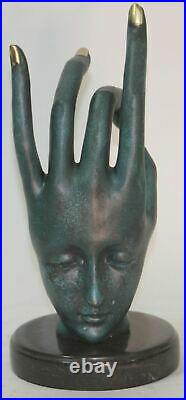 Salvador Dali Human Face Hand Made Bronze Sculpture Special Patina Statue Decor