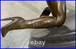 Sensual Naked Female Woman Signed Bronze Marble Statue Sculpture Sexy Hand Made