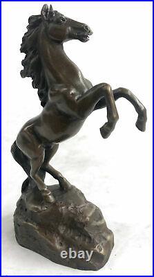 Signed Art Deco Rearing Horse Bronze Sculpture Hand Made Statue Decorativ Figure