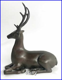 Signed Bronze Deer Statue Hunter Stags Elks Sculpture Hand Made Statue Figure