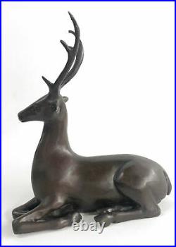 Signed Bronze Deer Statue Hunter Stags Elks Sculpture Hand Made Statue Figure