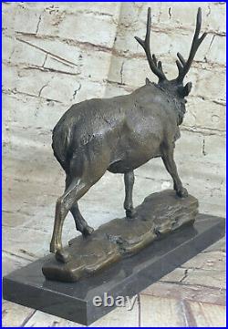 Signed Bronze Deers Statue Hunter Stags Elks Sculpture Hand Made Statue Artwork