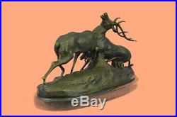 Signed Bronze Deers Statue Hunter Stags Elks Sculpture Hand Made Statue Figure