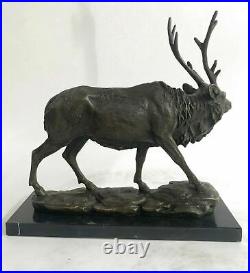 Signed Bronze Deers Statue Hunter Stags Elks Sculpture Hand Made Statue Figure