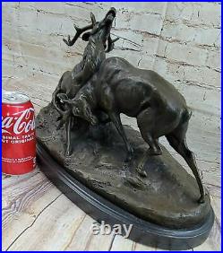 Signed Bronze Deers Statue Hunter Stags Elks Sculpture Hand Made Statue Figurine