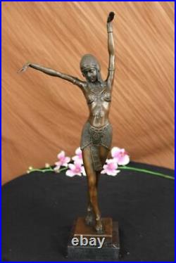 Signed Bronze Sculpture Rare Art Deco Chiparus Statue On Marble Base Hand Made