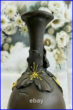 Signed Callot bronze statue art deco girl withflower Art nouveau vase Hand Made NR