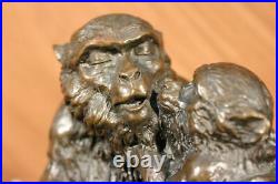 Signed Gorilla With Baby Monkey Animal Bronze Statue Art Deco Figure Hand Made