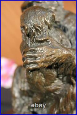 Signed Gorilla With Baby Monkey Animal Bronze Statue Art Deco Figure Hand Made