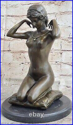 Signed HAND MADE, bronze statue kneeling girl sculpture New Necklace NUDE
