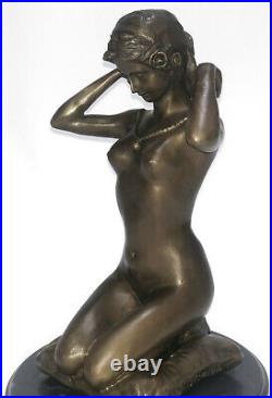 Signed HAND MADE, bronze statue kneeling girl sculpture New Necklace SALE Art