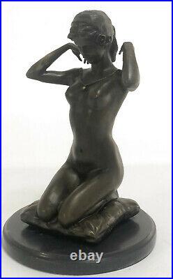 Signed HAND MADE, bronze statue kneeling girl sculpture New Necklace SALE Art