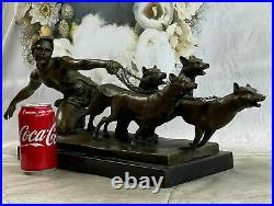 Signed KELETY. Bronze statue Man with Dogs The Release Hand Made Sculpture