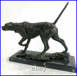Signed Milo Bronze Foxhound Dog Sculpture Hand Made Marble Base Figurine Statue
