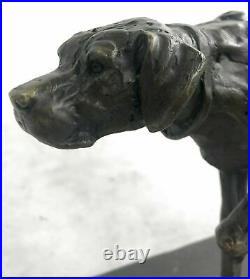 Signed Milo Bronze Foxhound Dog Sculpture Hand Made Marble Base Figurine Statue